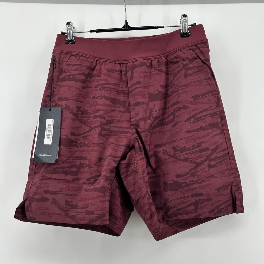 Public Rec Flex Shorts Mens 28x7.5" Maroon‎ Hybrid Athletic Camp Running NWT